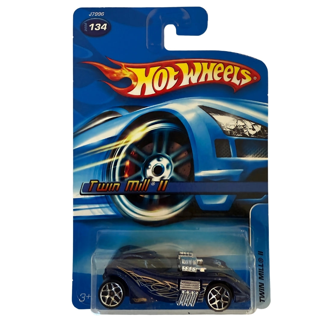 Hot Wheels Twin Mill II 2005 #134 - Blue Die-Cast Muscle Car - Twin Engine Hot Wheels Collectible - Mint on Card