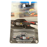 2024 Hot Wheels Custom Ford Maverick – Vintage Racing Club Series – Black with Racing Decals – Metal/Metal Premium – Real Riders Wheels