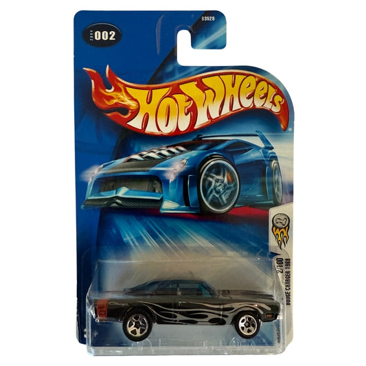 Hot Wheels 1969 Dodge Charger 2004 First Editions #002 – Black with Silver Flames – Classic Mopar Die-Cast – Mint on Card