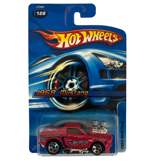 Hot Wheels 1968 Mustang 2005 #128 – “El Segundo Shaker” PINK Drag Car – Classic Ford Muscle Die-Cast – Mint on Card