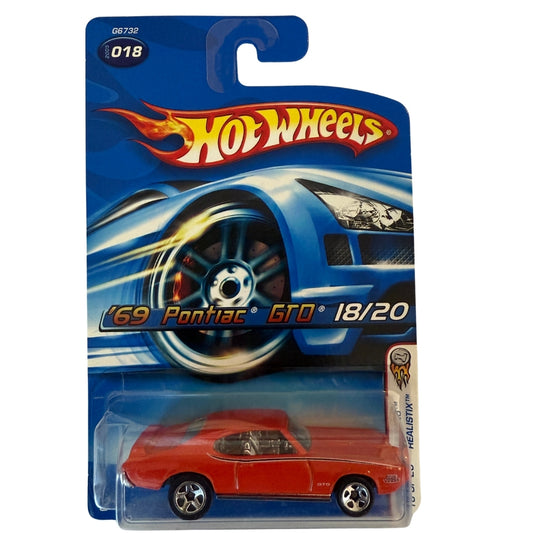 Hot Wheels 1969 Pontiac GTO – 2006 Mainline #018 – Red Muscle Car Classic – Die-Cast American Legend