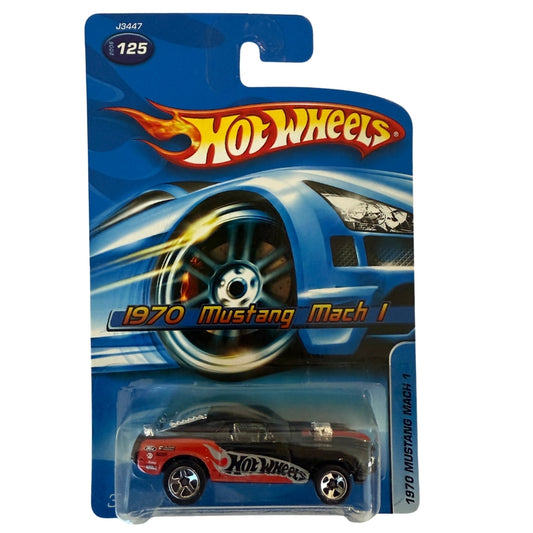 Hot Wheels 1970 Mustang Mach 1 – 2006 Mainline #125 – Black and Red Flames Edition – Classic Ford Muscle