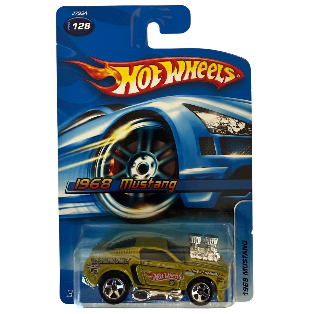 Hot Wheels 1968 Mustang “El Segundo Shaker” – 2005 #128 – Gold Variant with Blown Engine – Classic Ford Drag Racer