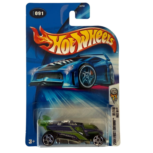 Hot Wheels Buzz Off 2004 First Editions #091 – JPN Patrol Green Purple Variant – Rare Die-Cast Hot Rod – Mint on Card