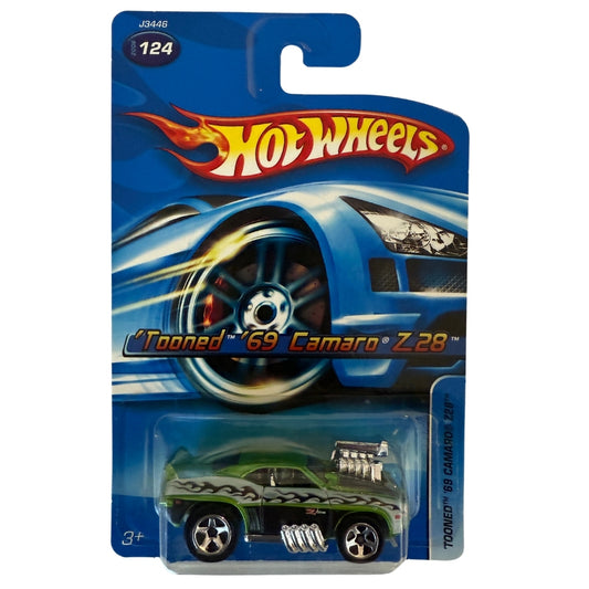 Hot Wheels “Tooned” ’69 Camaro Z28 – 2006 Mainline #124 – Green Muscle Cartoon Hot Rod